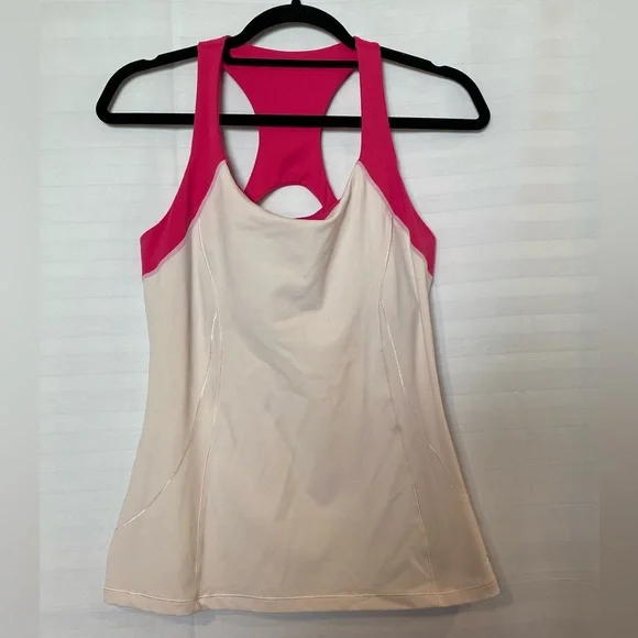 alo Yoga Petal Pink Fuchsia Colour Block Strap Racer Back Built In Bra Tank MD - Picture 2 of 10